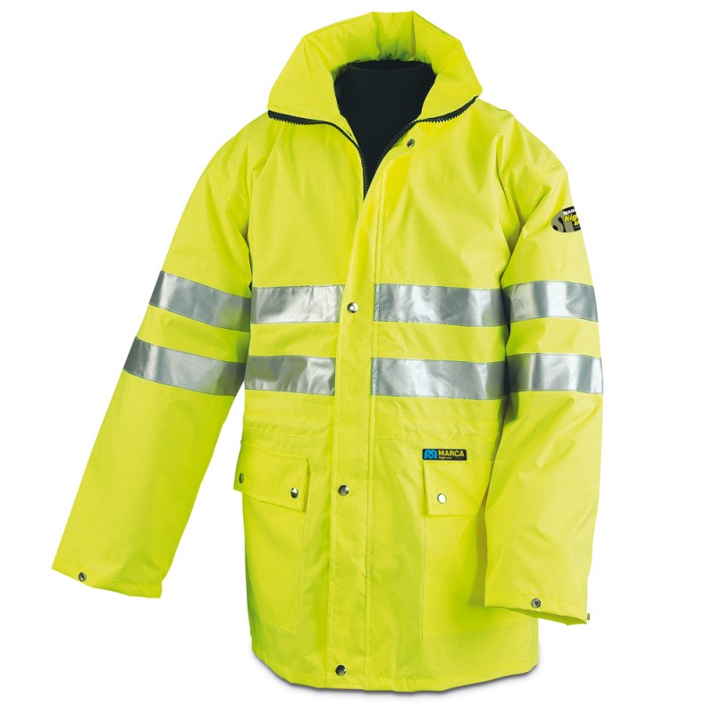 High visibility rain jacket yellow